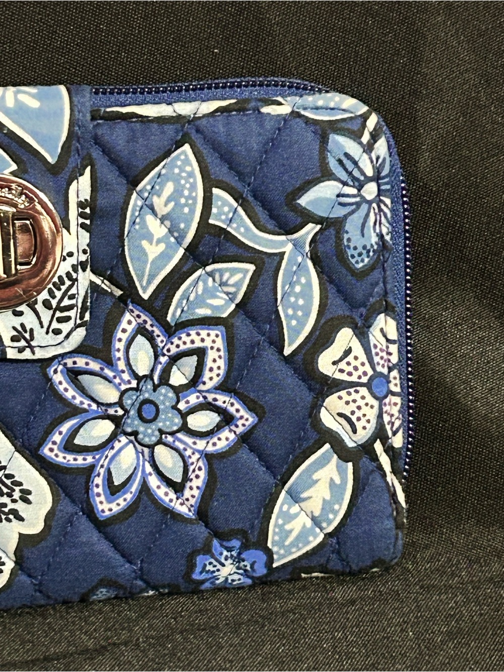 Vera Bradley Navy & Light Blue Quilted Floral Zip Wallet - Picture 3 of 8
